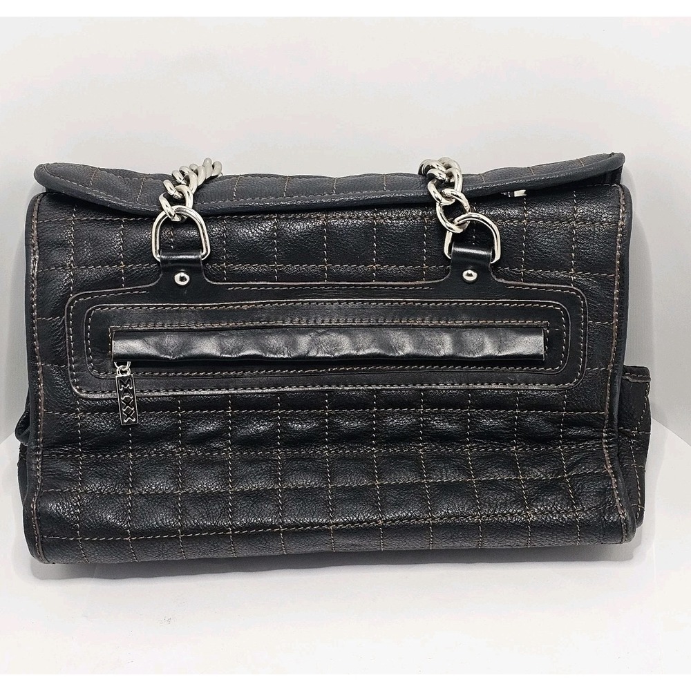 Maxx New York Y2K Black Leather Purse Leopard Print Interior Quilted Chain Strap - Picture 5 of 5